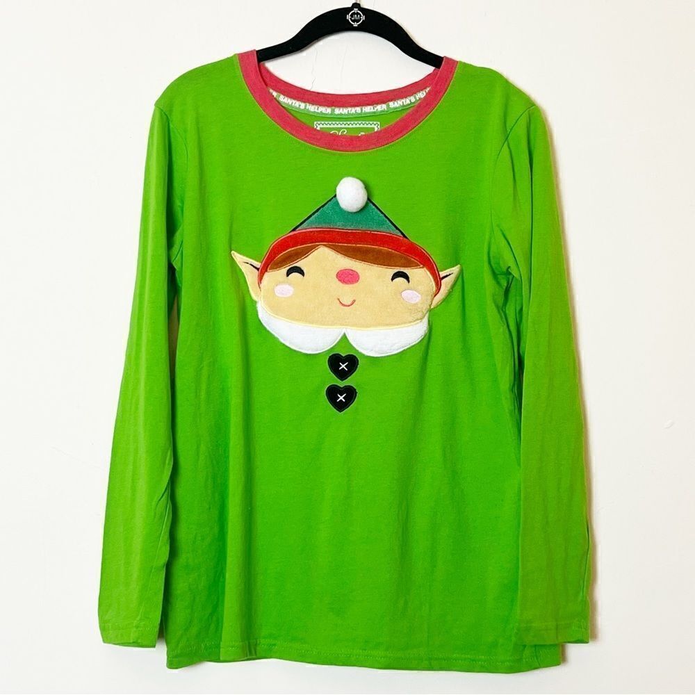 Secret Santa Christmas Elf Santa’s Helper Sleep Shirt, Size Large Green